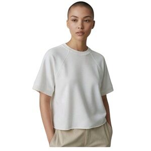 Ag Adriano Goldschmied White Cotton Crop Raw Hem Short Sleeve Sweatshirt. Small.